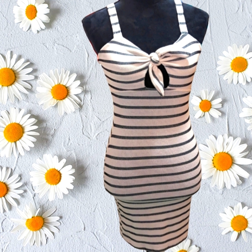 Navy Blue and White Striped Mini Dress